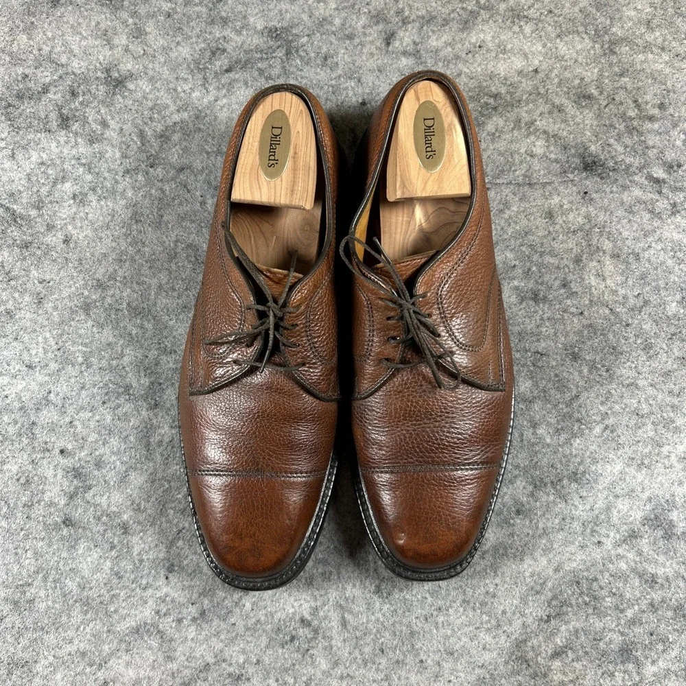 Allen Edmonds Becker Dress‎ Shoes 9.5 D Brown Pebbled Leather Cap Toe USA Made